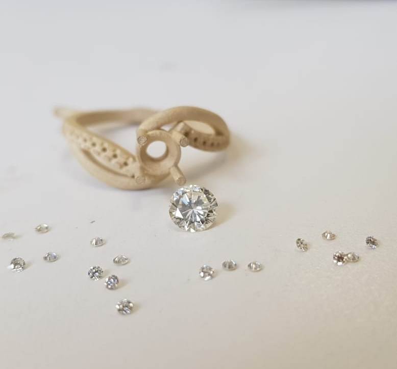 yellow gold cust and diamond Engagement Ring prepare