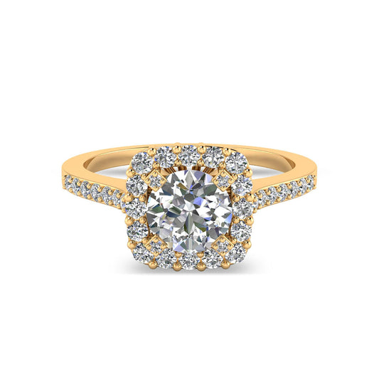 טבעת אירוסין עגולה 1 קראט Halo Diamond, טבעת אירוסין זהב צהוב.